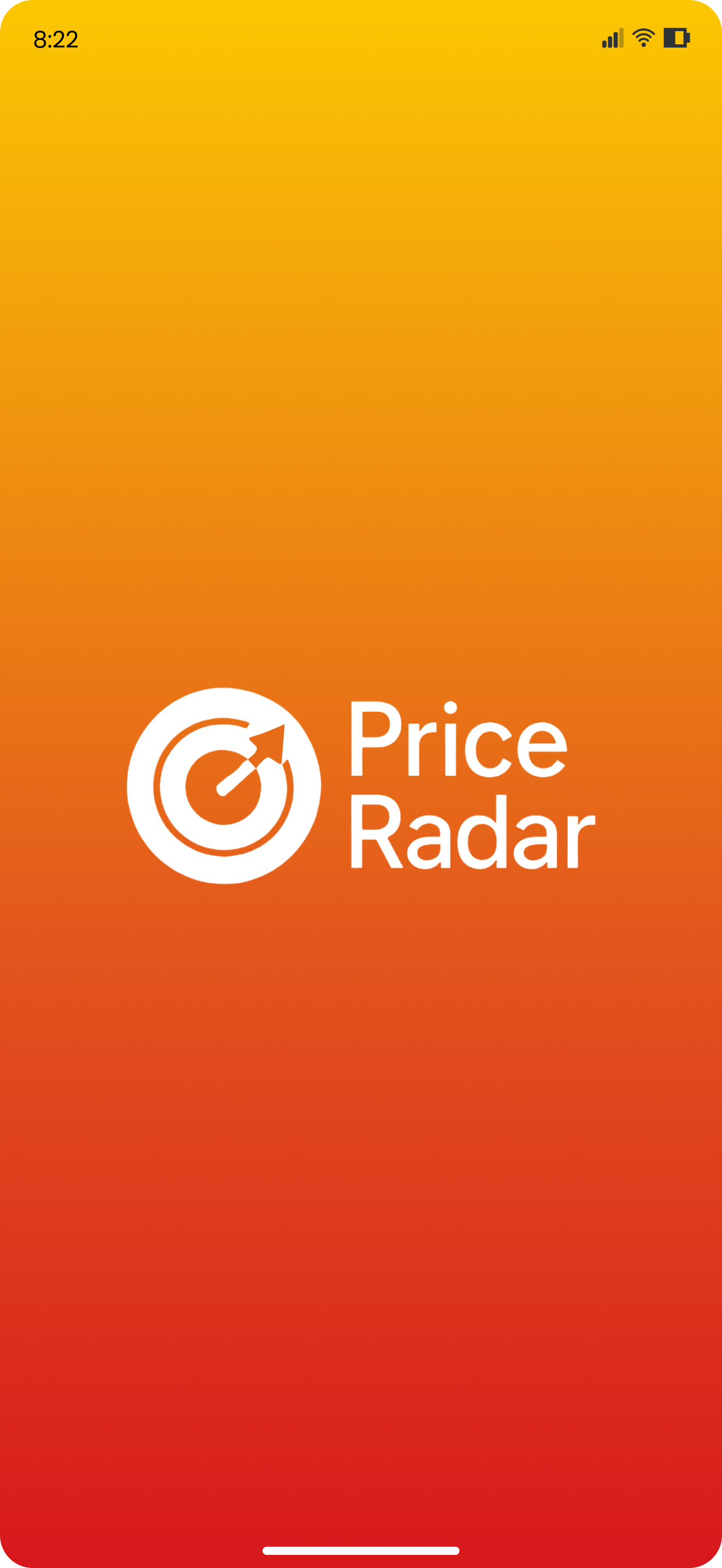 Price Radar welcome screen with brand logo
